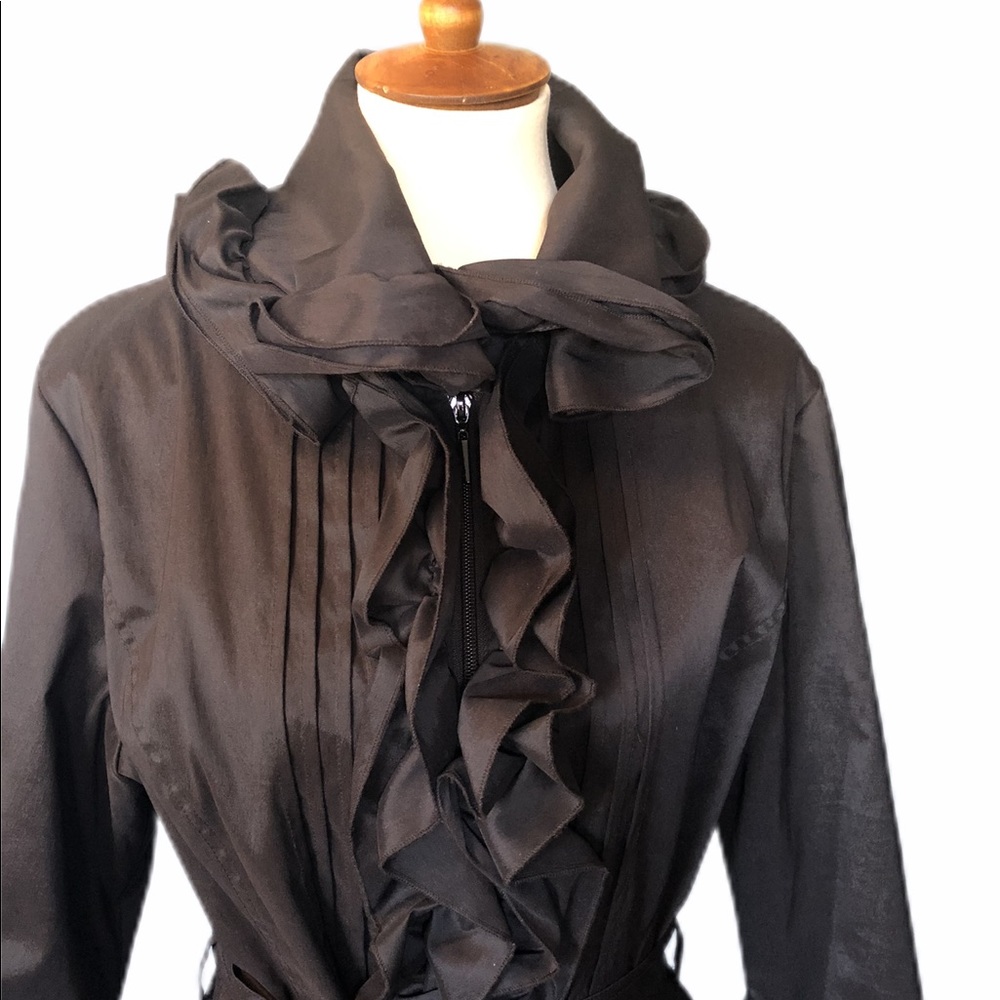 Dons Collection Ruffled Black Taffeta Coat - M - Picture 6 of 8